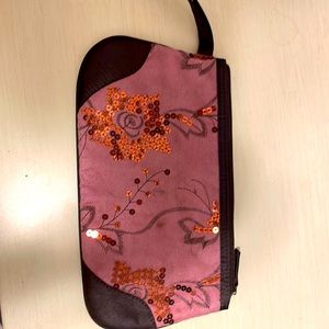 Burgundy and brown satin wristlet